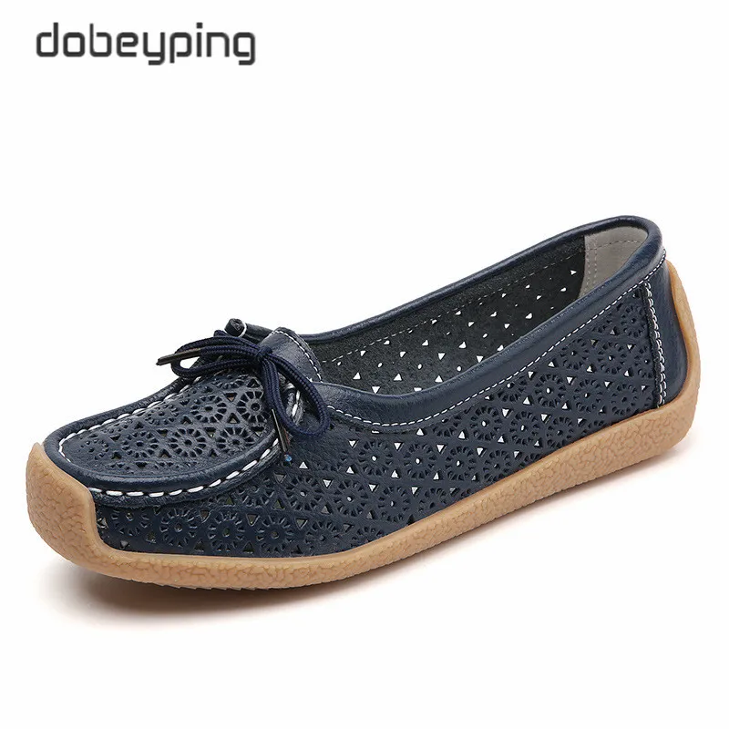 New Autumn Women's Shoes Real Leather Woman Shoe Lace-Up Female Loafers Cutout Ladies Ballet Flats Moccasins Walking Footwear