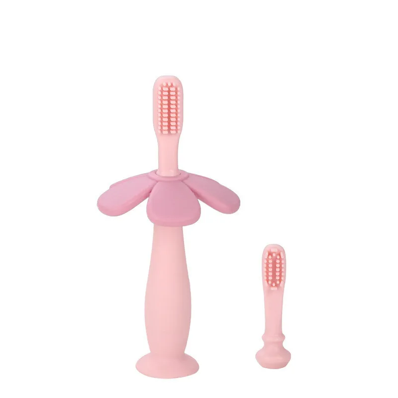 

Baby Kids Flower Solid Color Training Manual Toothbrush Infant Oral Care Tooth Brush Children Boy Girls Soft Silicone Teethbrush