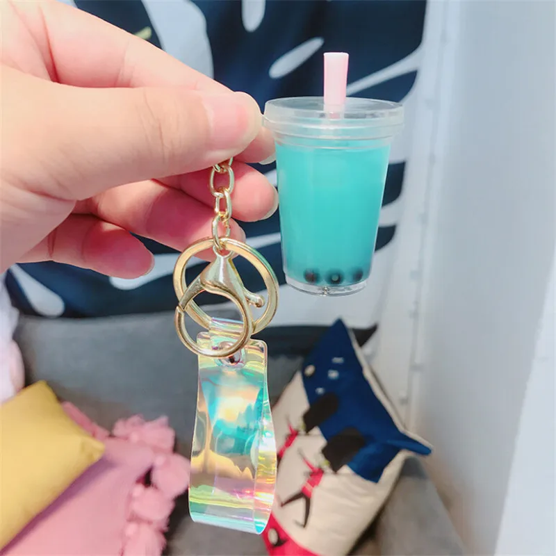 Creative Mini Soft Drink Keychain Milk Tea Beverage Bubble Keyring Moving Liquid Oil Drop Decompression Keyfob Jewelry Gift | Украшения и