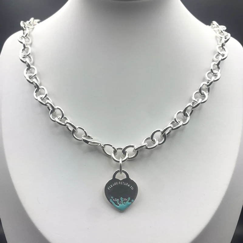 

1:1 925 Sterling Silver Classic Simple Heart-Shaped Splash O Necklace, Exquisite Workmanship, Women's Holiday Jewelry Gift co