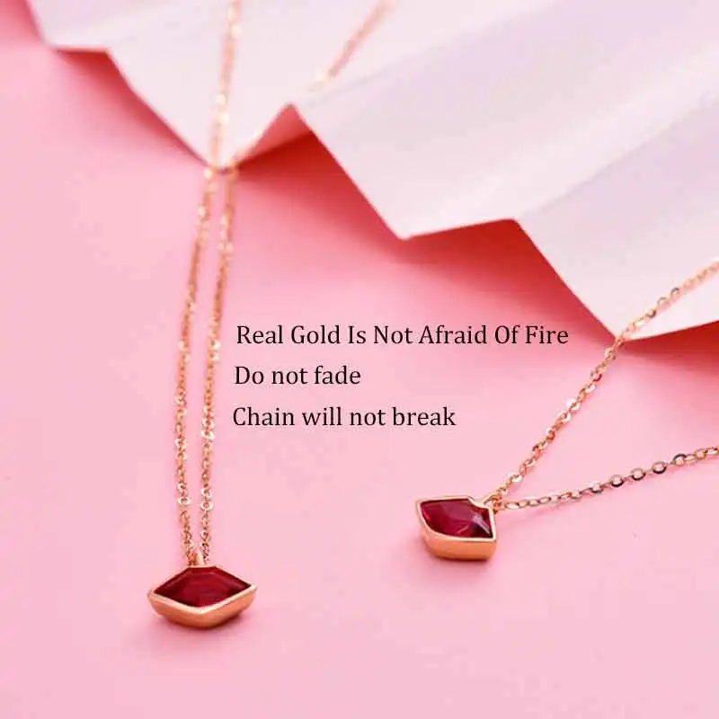 Подлинная 18K Цепь из розового золота ожерелье поцелуй моделирование au750 кулон