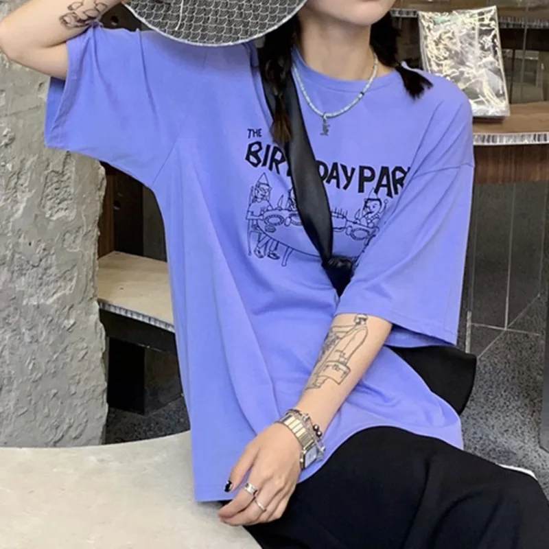 

Party Printed Short Sleeve T-shirt Women's 2021 Korean Version Summer New Loose And Versatile Casual Short Sleeve Top Fashion
