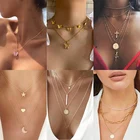 Винтажная Многослойная бабочка цепи ожерелье с подвеской для женщин Золотая жемчужина монета Луны розовые ожерелья ювелирные изделия 2020 Новый