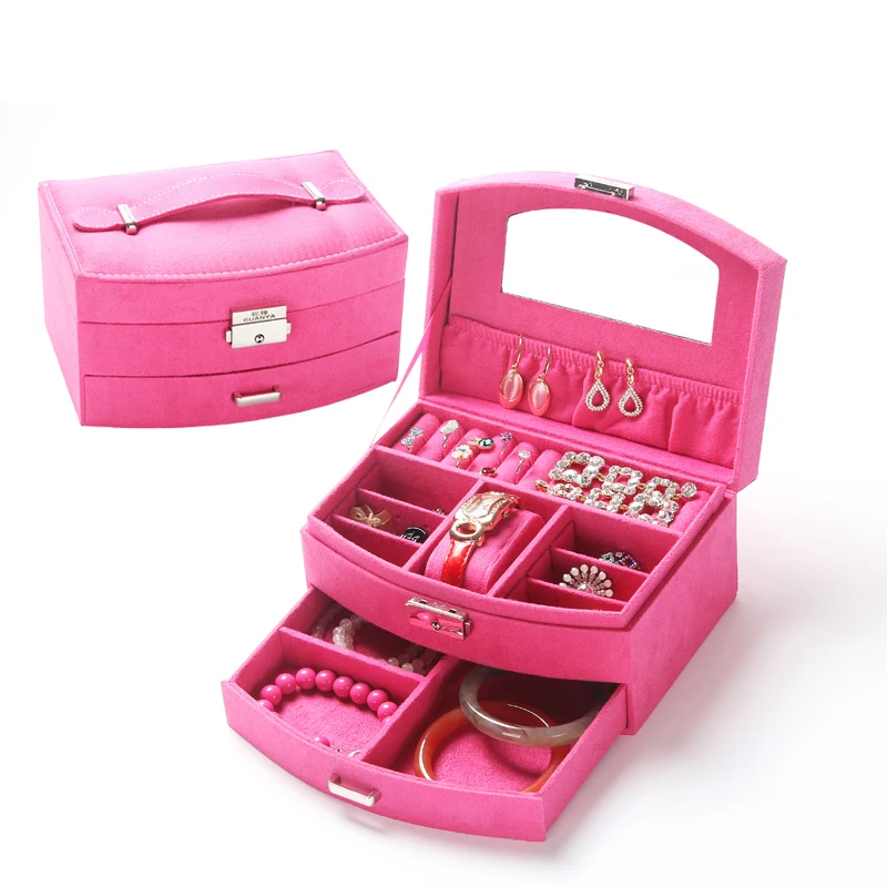 Шкатулка для ювелирных украшений в европейском стиле фланелевая Запираемая