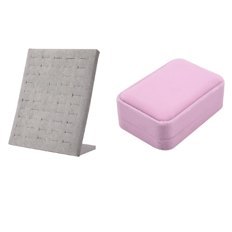 

1 Pcs Velvet Presentation Gift Jewellery Ring Bracelet Box & 1 Pcs 50 Slots L Type Flannel Wall Jewelry Display Holder
