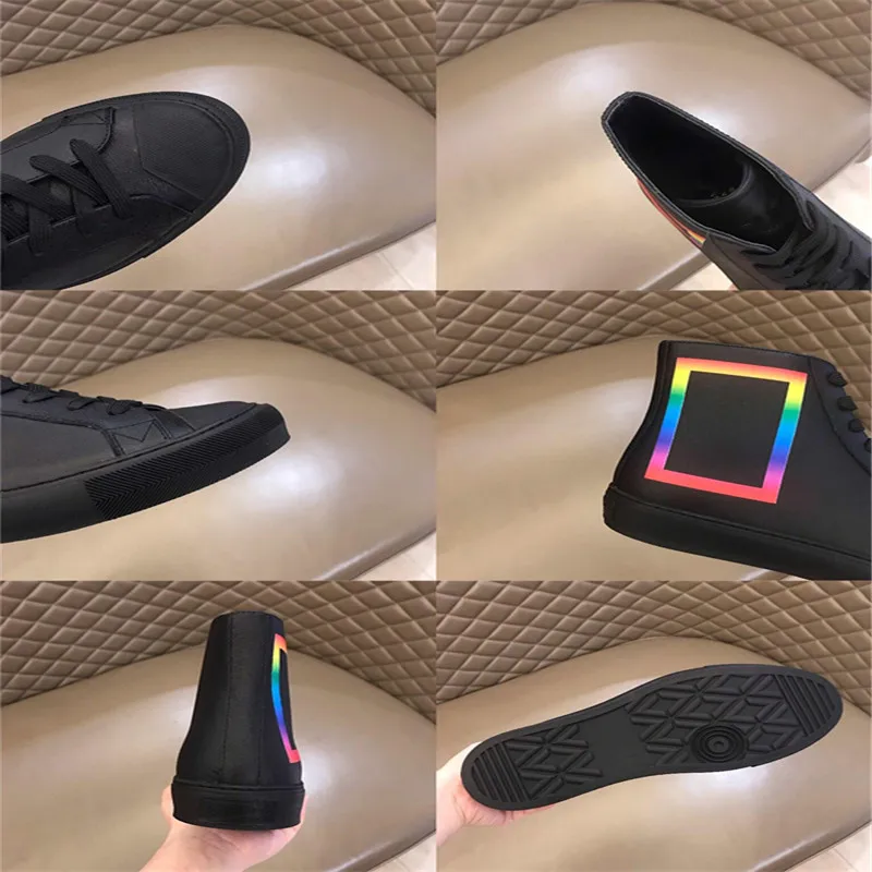 Высококачественные мужские кроссовки из черной кожи с радужным принтом Высокие