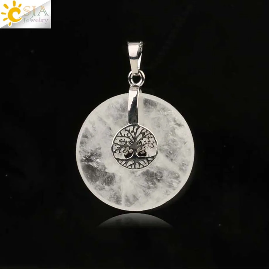 White Crystal Csja Древо жизни Подвески натуральный кристалл полый круглый камень «reiki» энергии мудрость деревья Для женщин Для мужчин Подвески Ожерелья G146 - Окраска металла: White Crystal