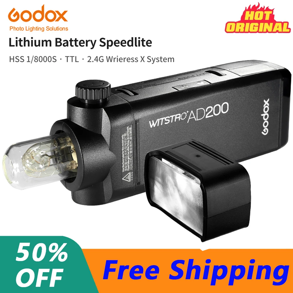 

GODOX AD200 AD200Pro TTL 2.4G HSS 1/8000s Pocket Outdoor Flash Light Double Head 2900mAh 200Ws Lithium Battery Strobe