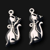 8pcs silver plated 3d cat miss charm earring necklace pendants diy jewelry handicraft making 3513mm a277