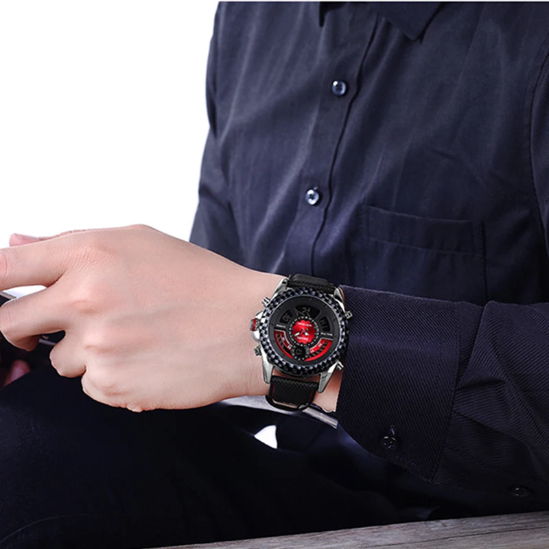 

Luxury Brand Men Fashion Sports Watches Men's Digital Quartz Dual Display Clock Watch Man Nylon Army Military WristWatches