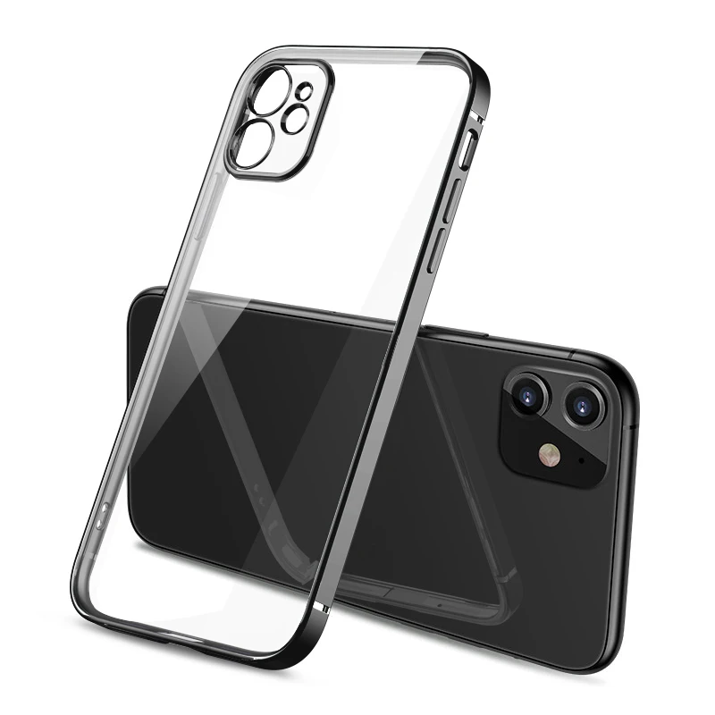 

Plating Transparent Phone Case For iPhone 12 Pro Max 13 11 XS XR X 7 8 Plus SE 2020 6 6S Frame Shockproof Clear Soft TPU Cover