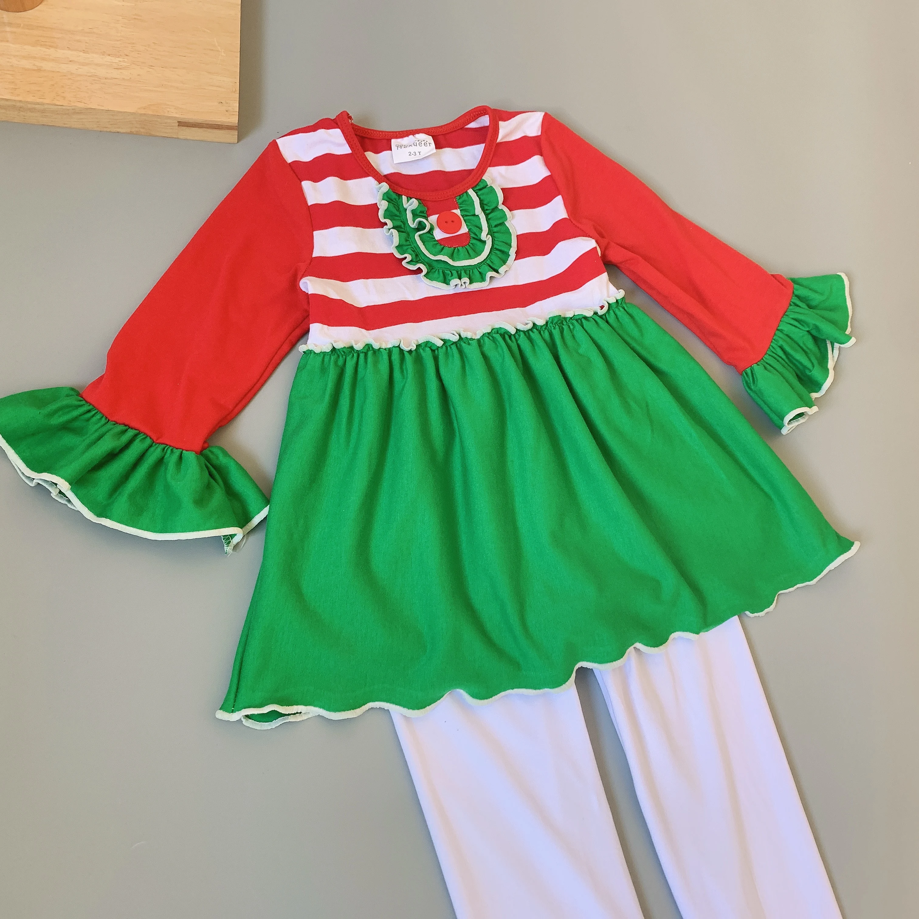 Детские Рождественские комплекты платье в красную полоску с длинным рукавом