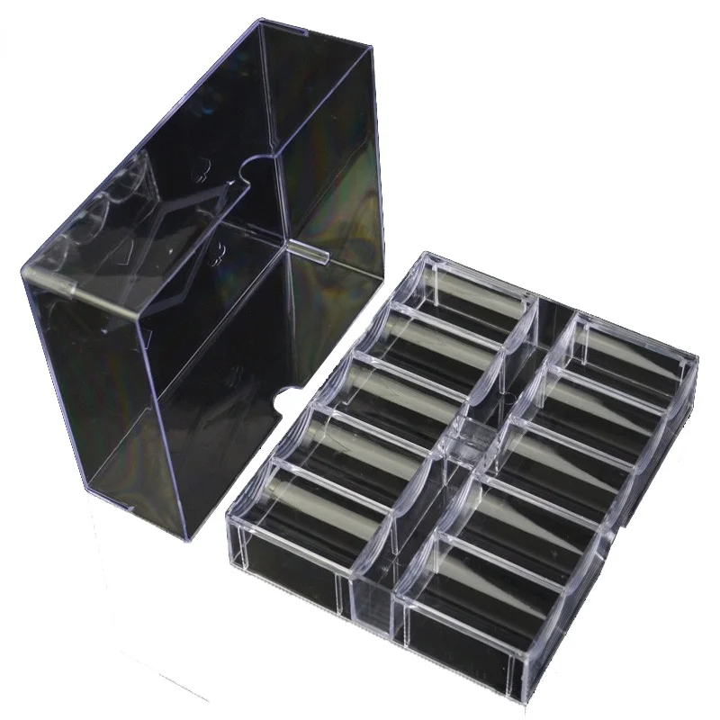 

Высококачественный акриловый лоток для покерных чипов 100/200 шт./коробка, прозрачная коробка для чипов с крышкой, игра в казино