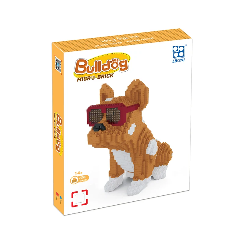 

1676pcs Lovely Eyeglasses Bulldog Puppy Dog Diamond Building Block Red Animal Pet DIY Model Mini Bricks Toys For Children
