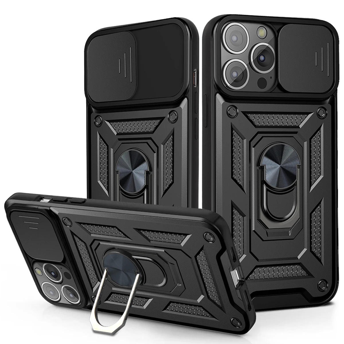 

Shockproof Armor Phone Case For Oppo Realme 7i V13 Q3 Q3I 5G 5 5S 5i 6i Narzo 10 30A 20 Rugged Push Window Ring Bracket Cover