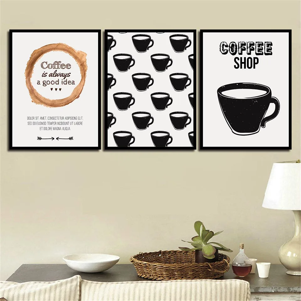 Мультфильм кофейная чашка Пейзаж Плакат скандинавский стиль Картина Настенная