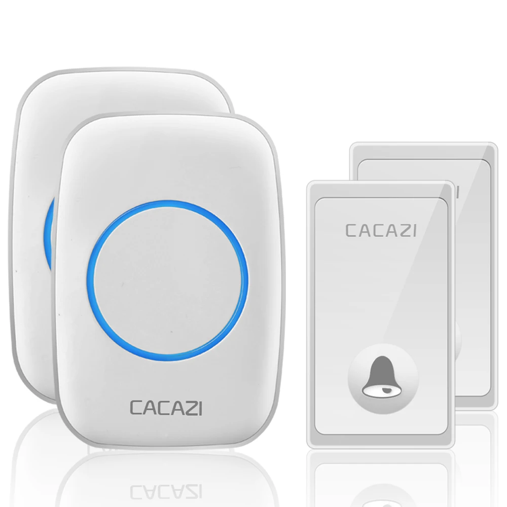 2 button 2 receiver CACAZI не требуется батарея беспроводной дверной звонок автономный 58 курантов США ЕС Великобритания штекер умный дом дверной звонок 1 2 кнопки 1 2 приемника - Цвет: 2 button 2 receiver
