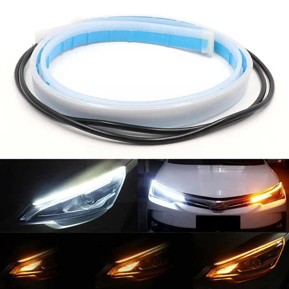 

Daytime Running Light Ultra-thin Light Guide Strip Light Turn Signal Guide White Car Yellow Two-color Strip Car 60cm Stream F3C0