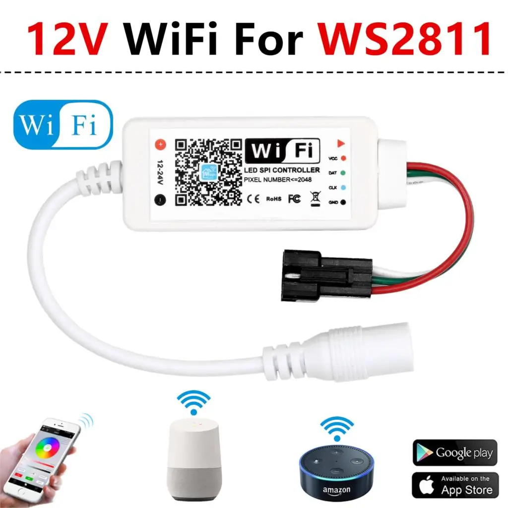12V WS2811 MINI WIFI DC5-24V Мини Wifi WS2811 WS2812B RGB Светодиодная лента светильник управление Лер Amazon Alexa/Google Phone умный голос IOS/Android приложение управление - Цвет: 12V WS2811 MINI WIFI