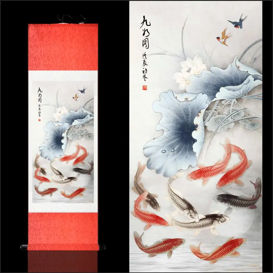 

Carp Picture Decorating Silk Picture with Beautiful Meaning of Chinese Characteristics 100*30 CM