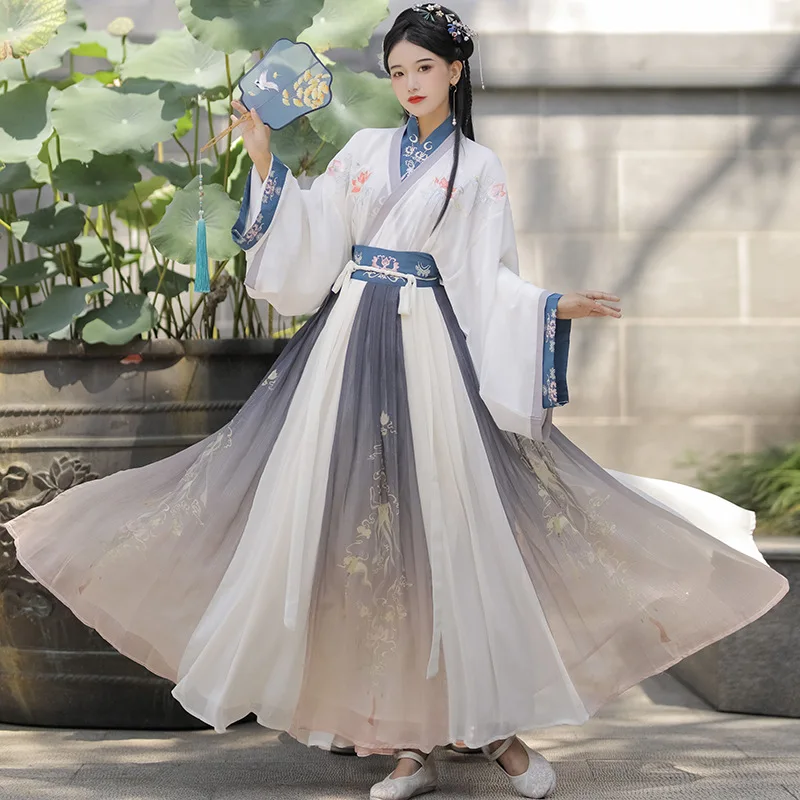 

Women Embroidery Chinese Style Costume Summer New Hanfu Suit Elegant Cross Collar Adult Performance Clothing Casual Costume
