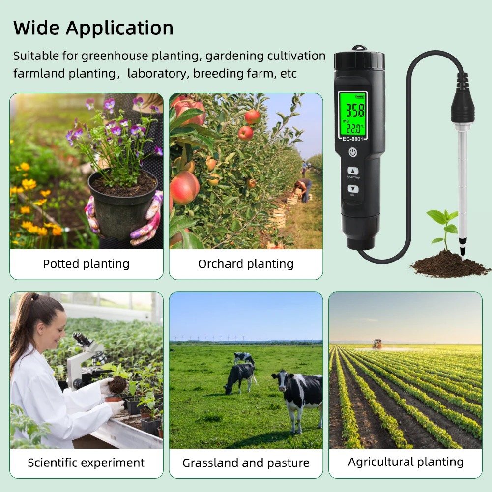 Digital EC/Temp Soil Tester 0.00~10.00mS/cm Conductivity Meter Waterproof Sensor Earth Analyzer with ATC Planting Garden Outdoor images - 6