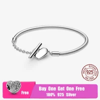 2021 new top sale 925 sterling silver moments heart t bar snake chain bracelet fit women authentic charm making jewelry gift