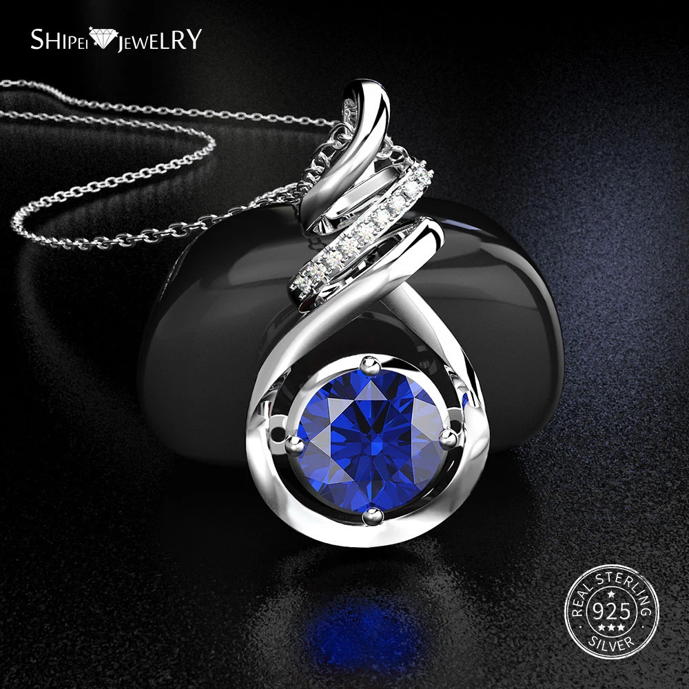 Женское ожерелье с подвеской из серебра 100% пробы натуральным сапфиром|Ожерелья| |