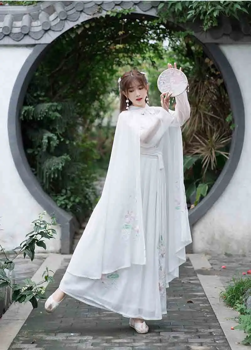 

Summer Thin White Cape Hanfu Women Chinese Traditional Hanfu Cloak Female Cosplay Costume Hanfu White Cloak For Women Large Size