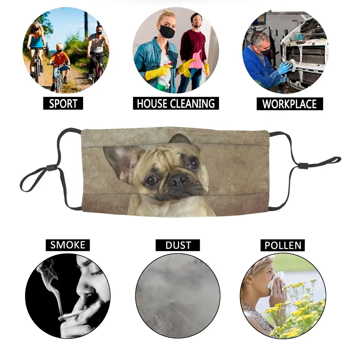 

Washable French Bulldog Mouth Mask Pet Dog Mask Men Women Anti Haze Dustproof Protection Cover Respirator Mouth Muffle