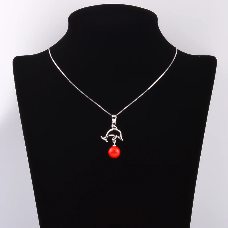 Hollow Dolphin Red Shell Pearl Necklaces For Women 925 Sterling Silver Aesthetic Peartl Pendants Collar Fashion Jewelry | Украшения и