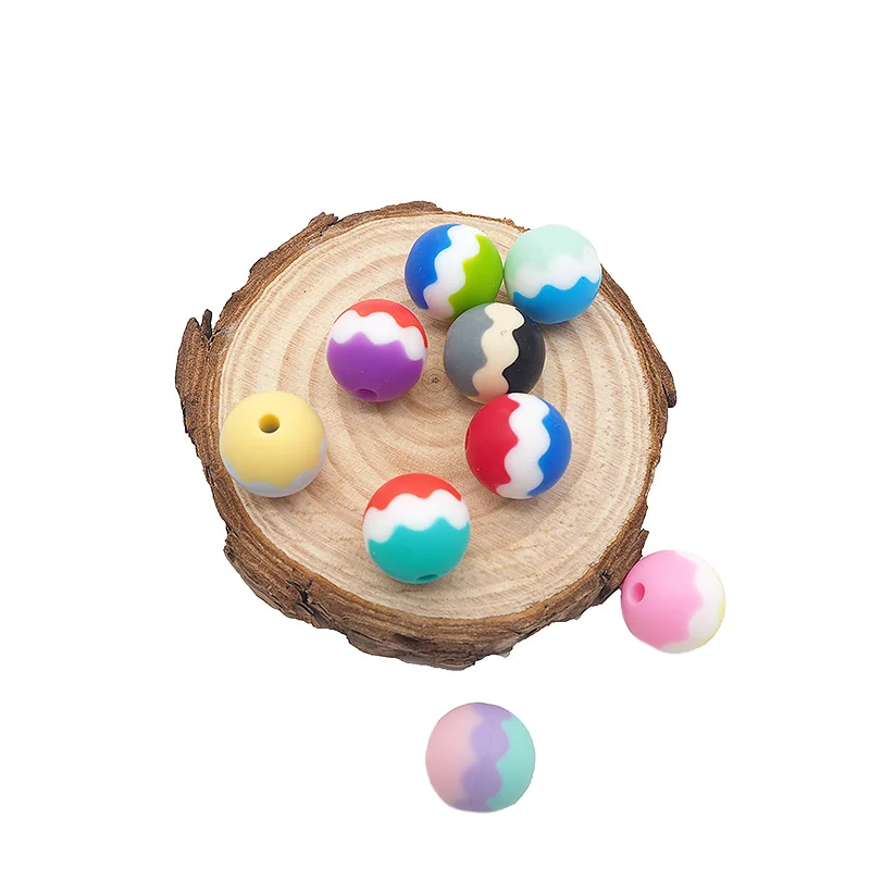 Chenkai 10 шт. 15 мм Смешанные взмахнутые силиконовые бусины-прорезыватели для зубов DIY