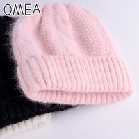 omea angora rabbit fur twist hats for women knitted fashion hat autumn winter beanies designer bonnets wholesale double layer