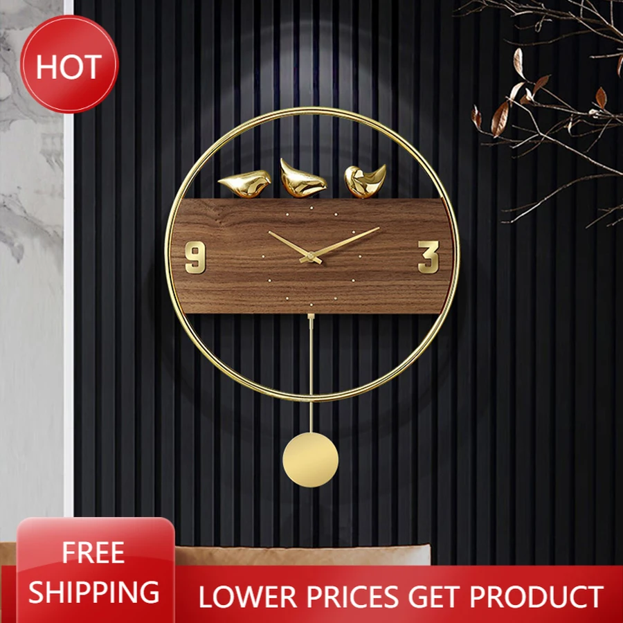 

Copper Wall Clock Modern Design Pendulum Living Room Rose Gold Bird Luxury Vintage Silent Art Watches Horloge Murale Wall Decor