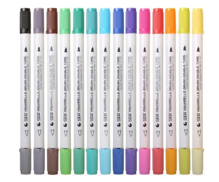 

14pcs Dual Tip Watercolor Brush Markers Art Marker Set Water Soluble Double Color Marker Calligraphy Pen For Design Manga Comic