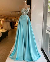 verngo sky blue mermaid evening dresses diamond crystal satin long prom dresses luxury women formal special occasion gown