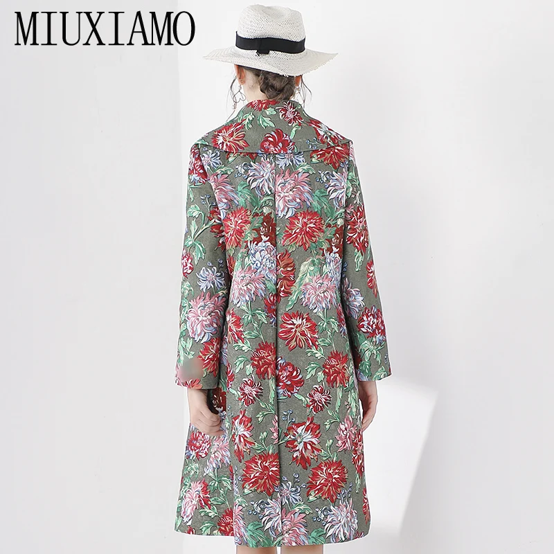 MIUXIMAO подиумная осенне-зимняя куртка для женщин бриллианты цветок печати пальто Vestidos+ бриллианты цветок печати платье для женщин