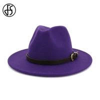 fs 2019 new winter wool top jazz hat for women men belt fedora cap british style autumn yellow purple round bowler hats 16 color
