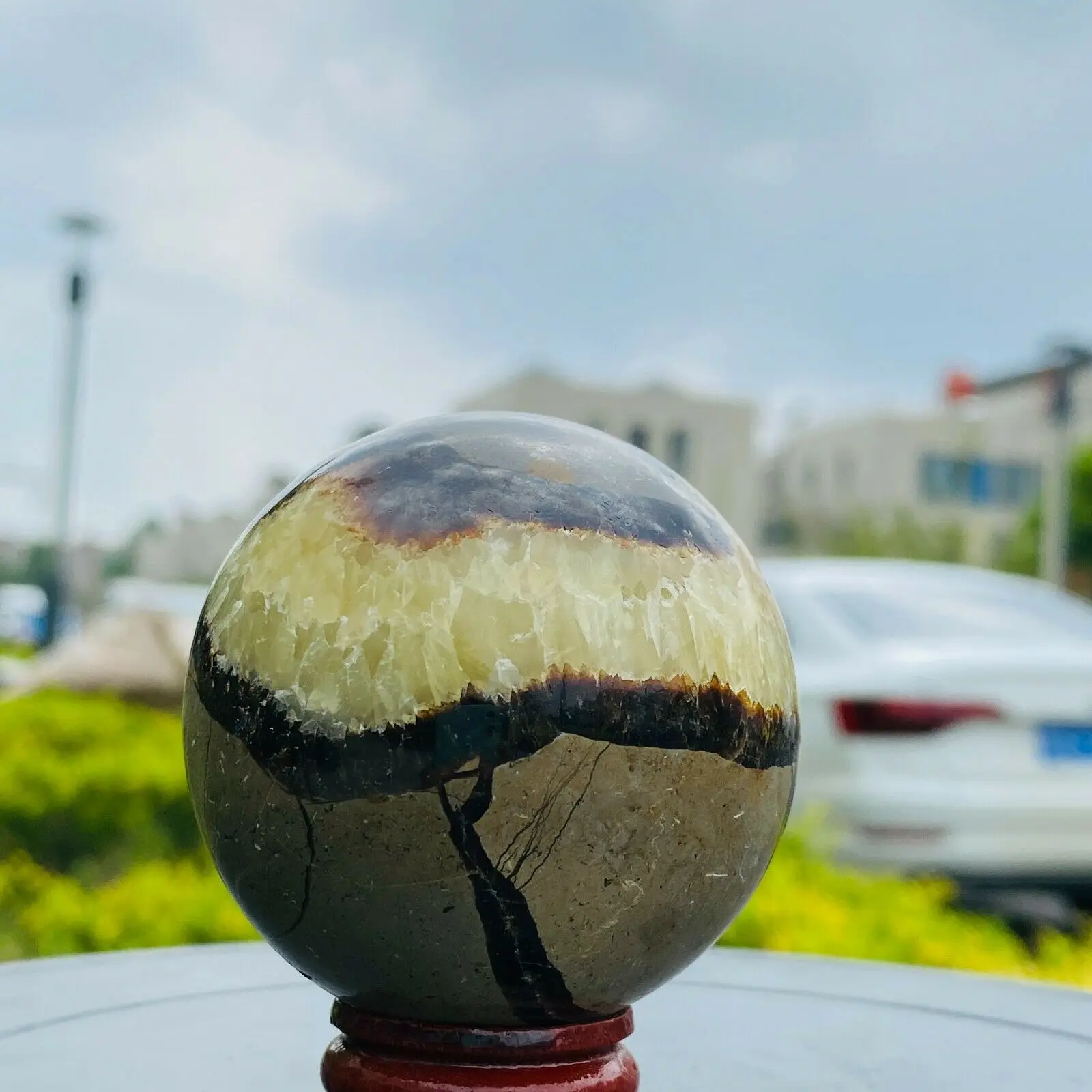 

NATURAL TURTLEBACK STONE BALL CRYSTAL BALL HAND POLISHED ENERGY HEALING