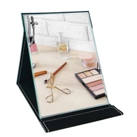 black pu cover travel mirror foldable pocket portable rectangular mirror makeup folding compact desktop table mirror