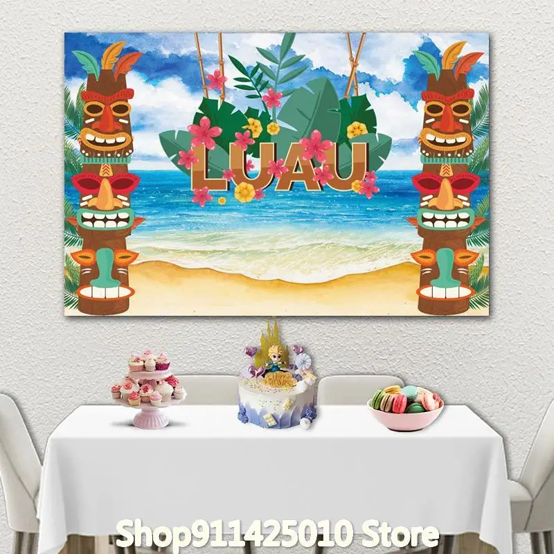 Летняя морская панорама Гавайский пир из кабана Фон для праздника и декорации фотостудии 3D цифровой фото задний план на заказ.