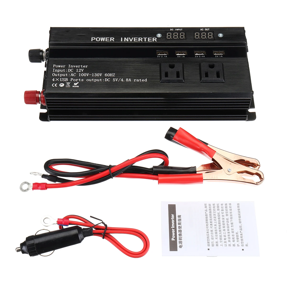 

Car Inverter 12V 220V 1500W Pea Power Inverter Voltage Transformer Converter 12 220 Charger Solar Inversor 12V 220V LCD Display