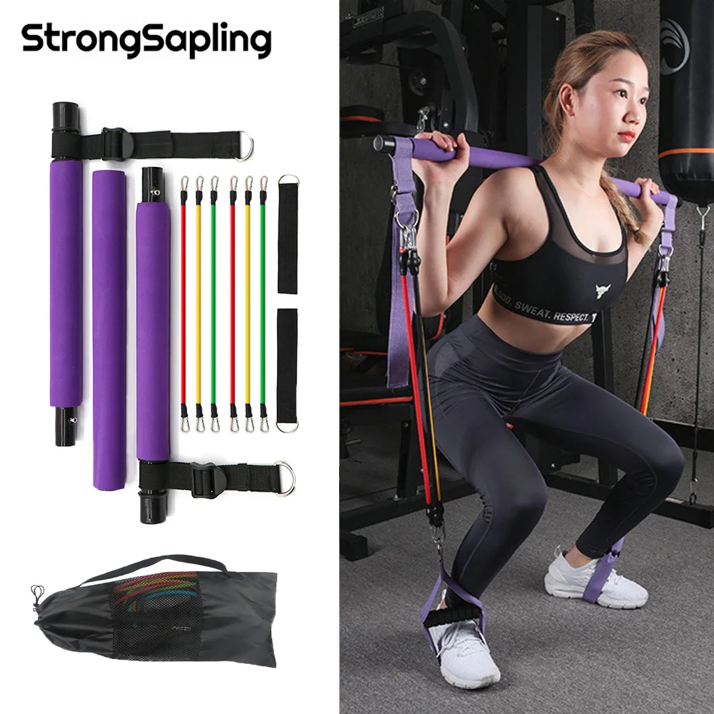 

Portable Yoga Pilates Bar Stick with Resistance Band Home Gym Muscle Toning Bar Fitness Stretching Sports Body Workout Exercise