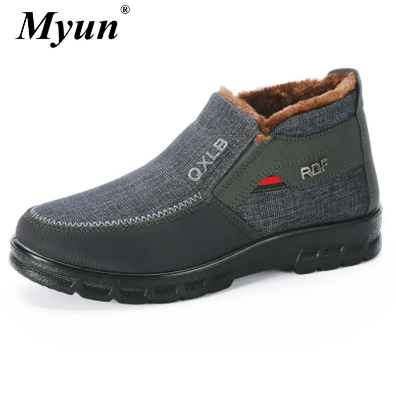 

Winter Men Fashion Canvas Ankle Boots Casual High Top Male Outdoor Booties Middle-aged Father Thick Plush Keep Warm Snow Boots