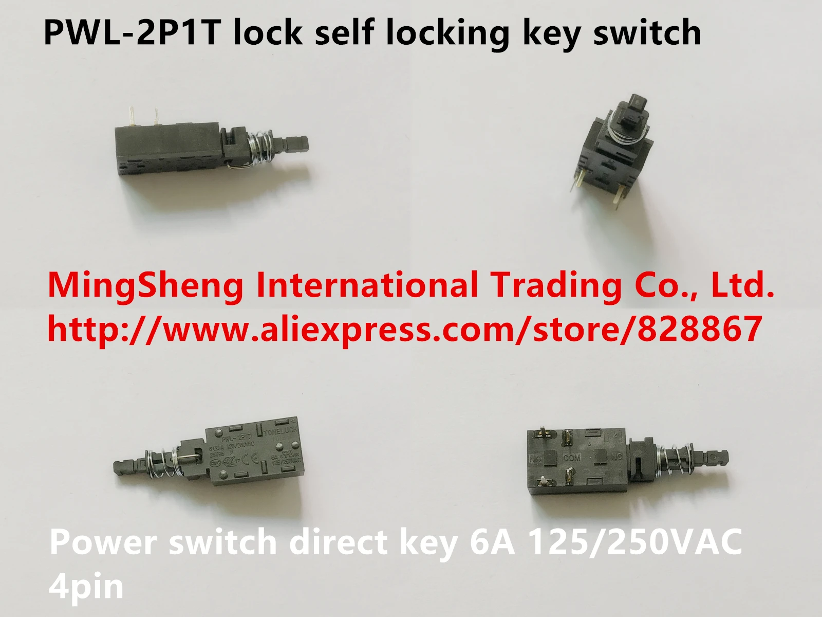 Original new 100% PWL-2P1T lock self locking key switch power switch direct key 6A 125/250VAC 4pin