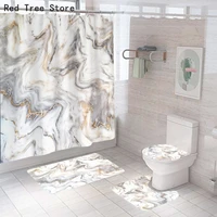 geometric marble digital printing polyester shower curtain for bathroom screen covers waterproof high quality fabric 4pcs set