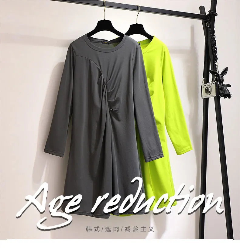 2XL-6XL осеннее женское платье большого размера Повседневное платье в Корейском стиле с длинными рукавами больших размеров женское платье 5XL платья большых размеров одежда