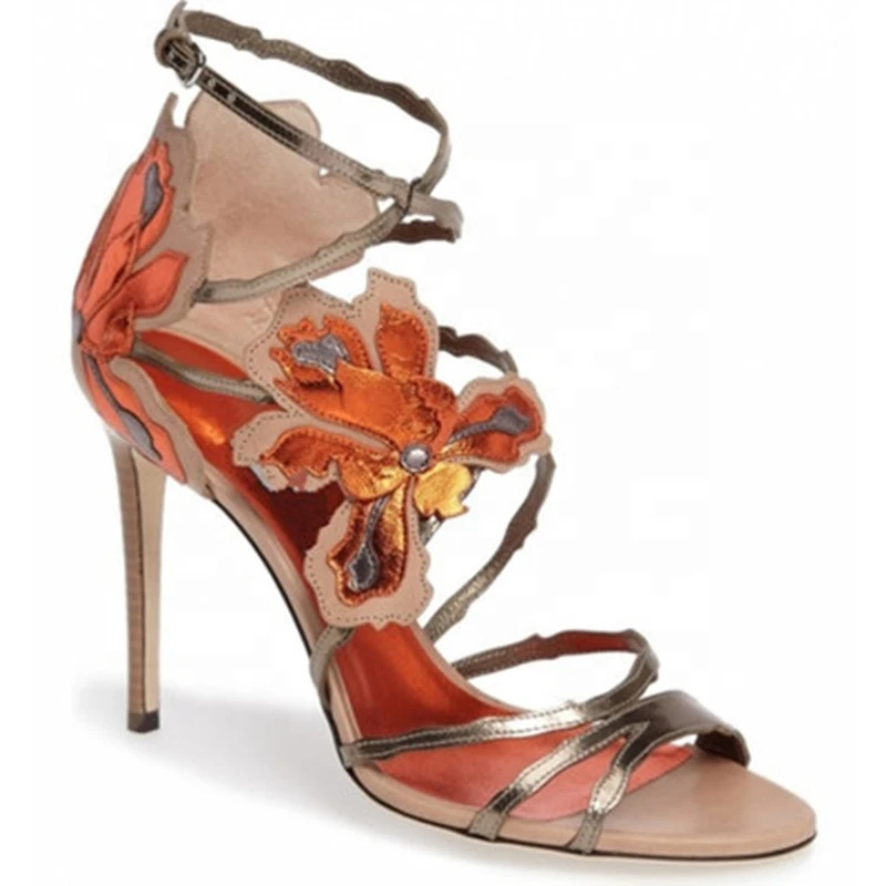 

Elegant Fashion Gladiator Women's Patchwork Flower High Heels Sandals Buckle Strap Front Rear Strap Party Shoes Large Size 33-45
