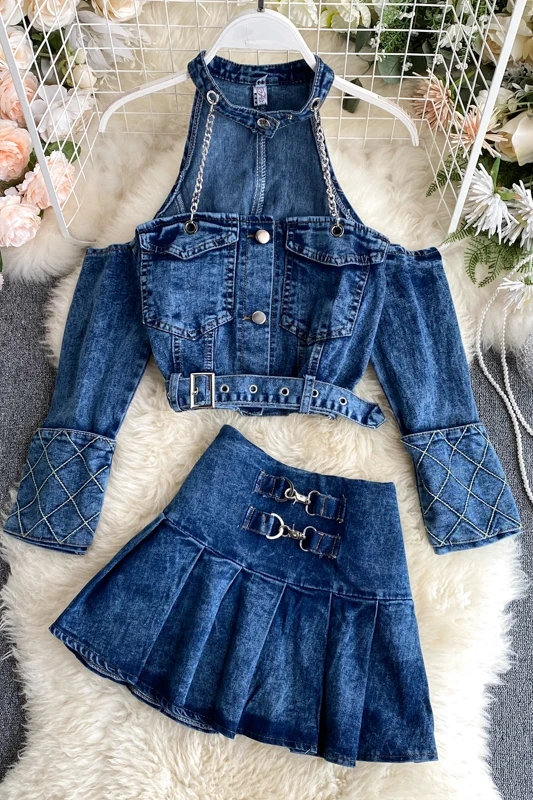 Женский комплект из двух предметов DEAT винтажный джинсовый Топ без бретелек с