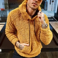 samlona 2022 winter sweater yellow black casual knitwear plus size men hooded tops pullovers stand pocket knitted sweater homme